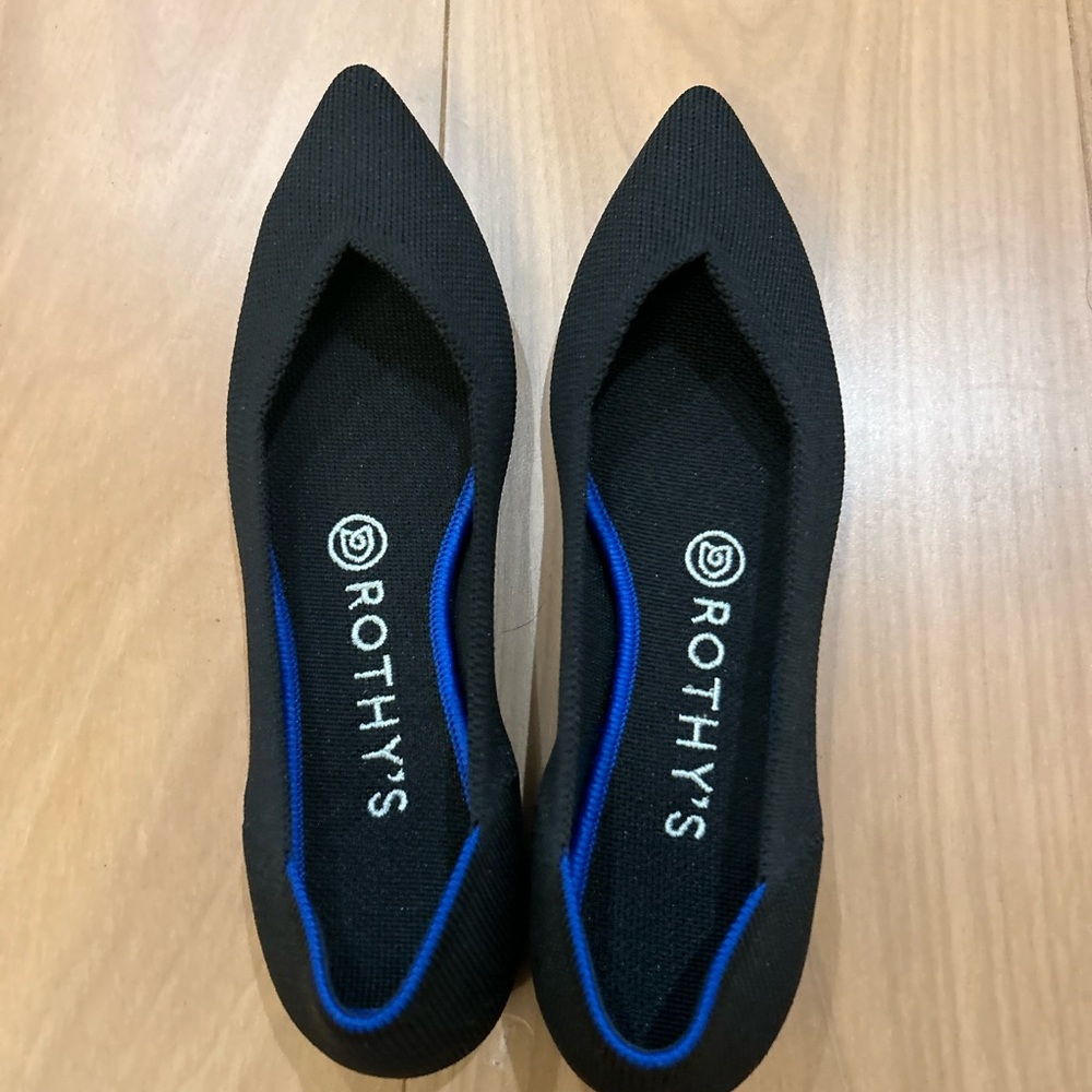 Rothy's Black Flats with Blue Accent